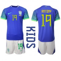 Brasilien Antony #19 Fußballbekleidung Auswärtstrikot Kinder WM 2022 Kurzarm (+ kurze hosen)
